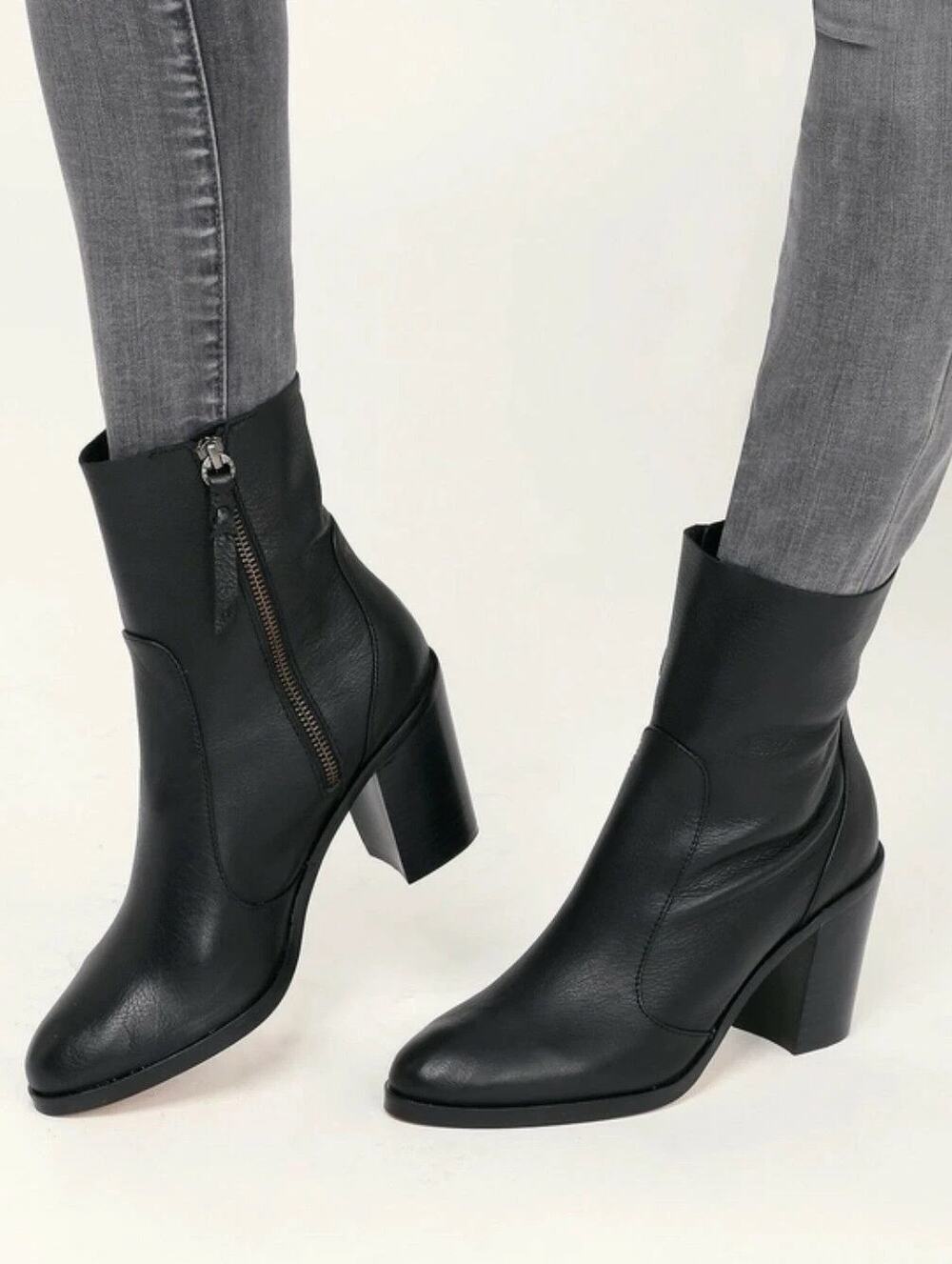 Splendid Roselyn Black Leather Mid-Calf Chelsea Heeled Booties Boots, 9.5